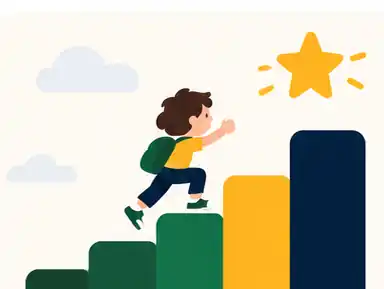 Ilustração de uma criança subindo degraus rumo a uma estrela